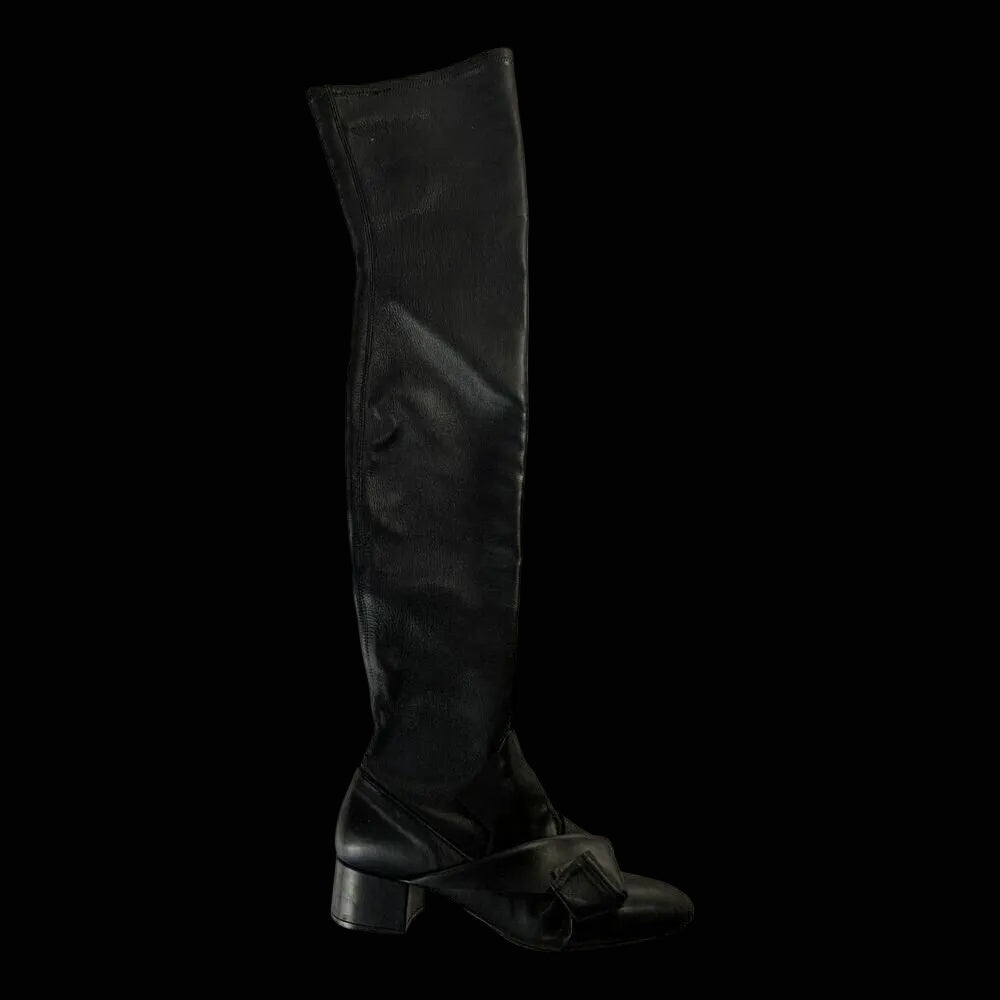 N21 over the knee stretch leather boots with knotted vamp — view 1