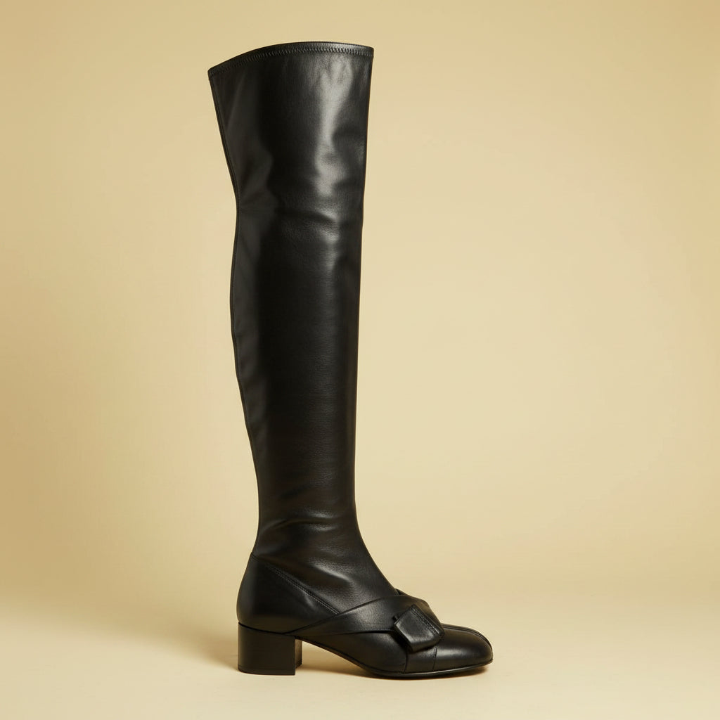 N21 over the knee stretch leather boots with knotted vamp — view 1