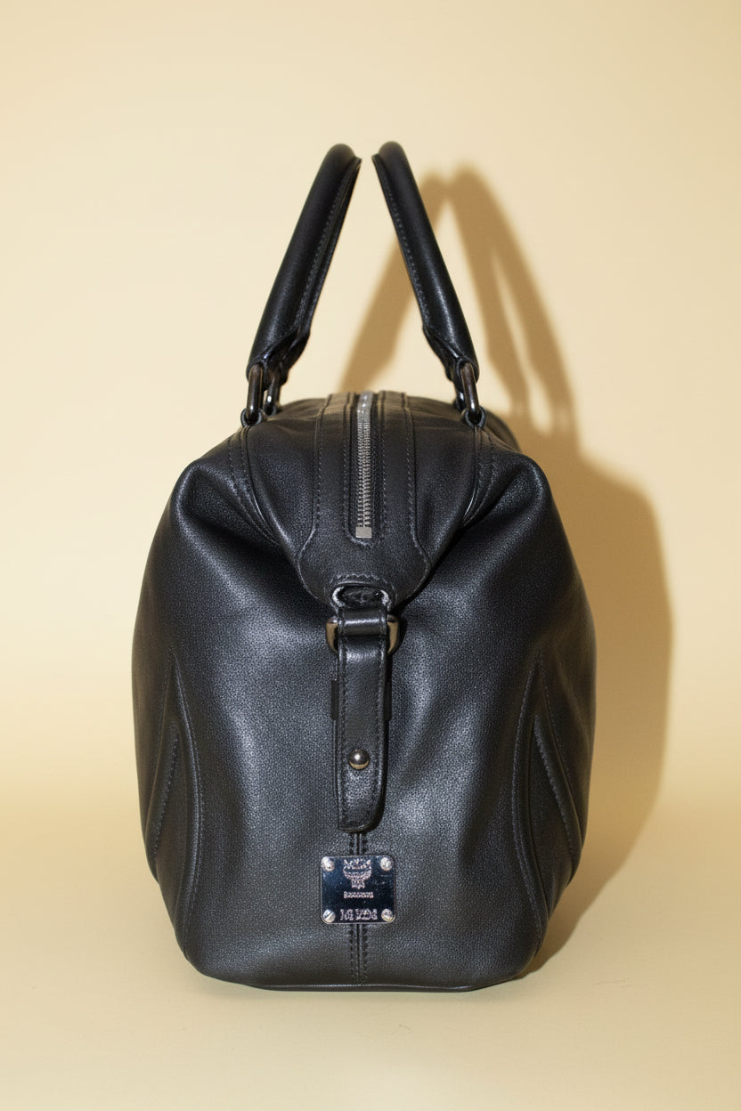 MCM leather bag logo plaque detail
