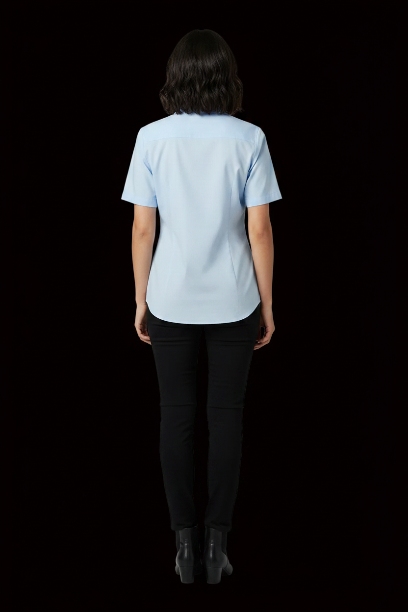 Manguun — Vintage 90s Cotton Short-Sleeve Blouse in Light Blue