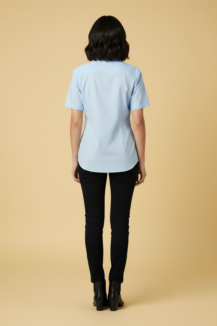 Manguun — Vintage 90s Cotton Short-Sleeve Blouse in Light Blue