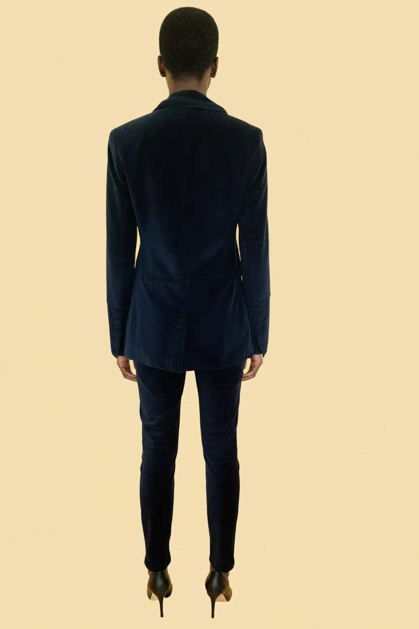 J Brand velvet two piece suit blazer and skinny trousers in midnight blue — view 1