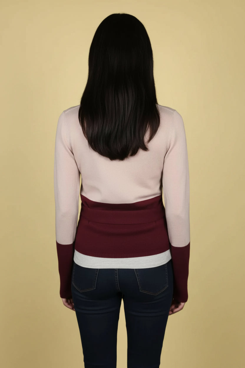 Diane von Furstenberg wool cashmere tie neck pullover in rose and burgundy — view 2