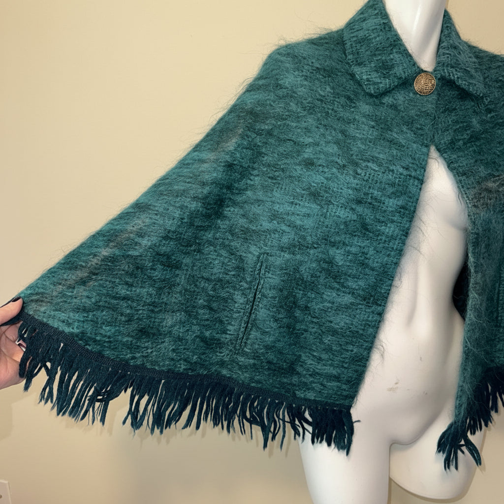 Vintage Andrew Stewart Mohair & Wool Cape – Green – Made in Scotland