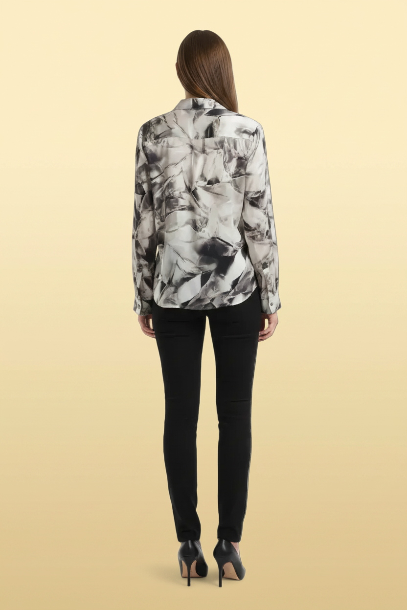 Barbara Bui — Silk Button-Front Shirt with Abstract Marbled Print