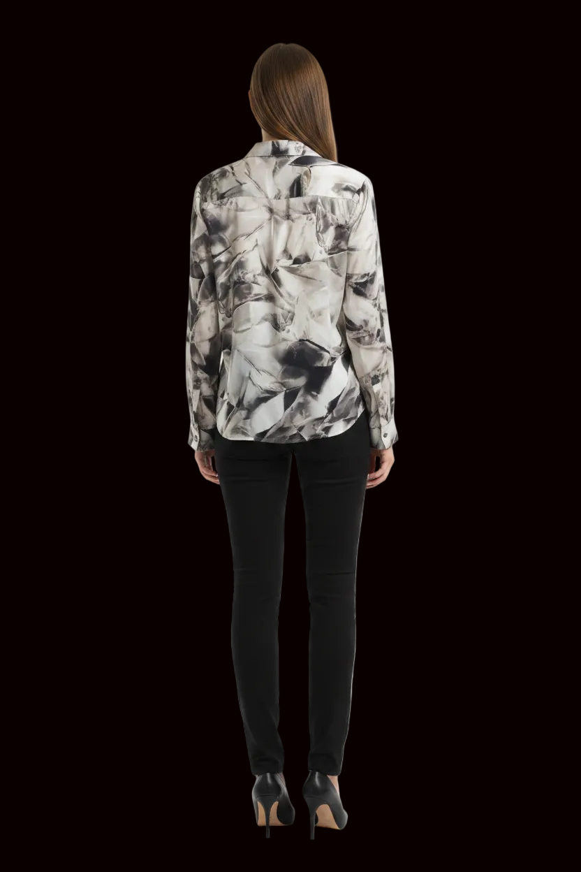 Barbara Bui — Silk Button-Front Shirt with Abstract Marbled Print