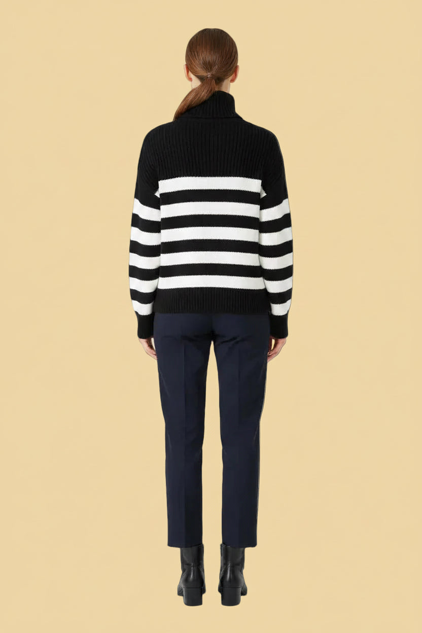 COS black and white striped wool turtleneck sweater back view