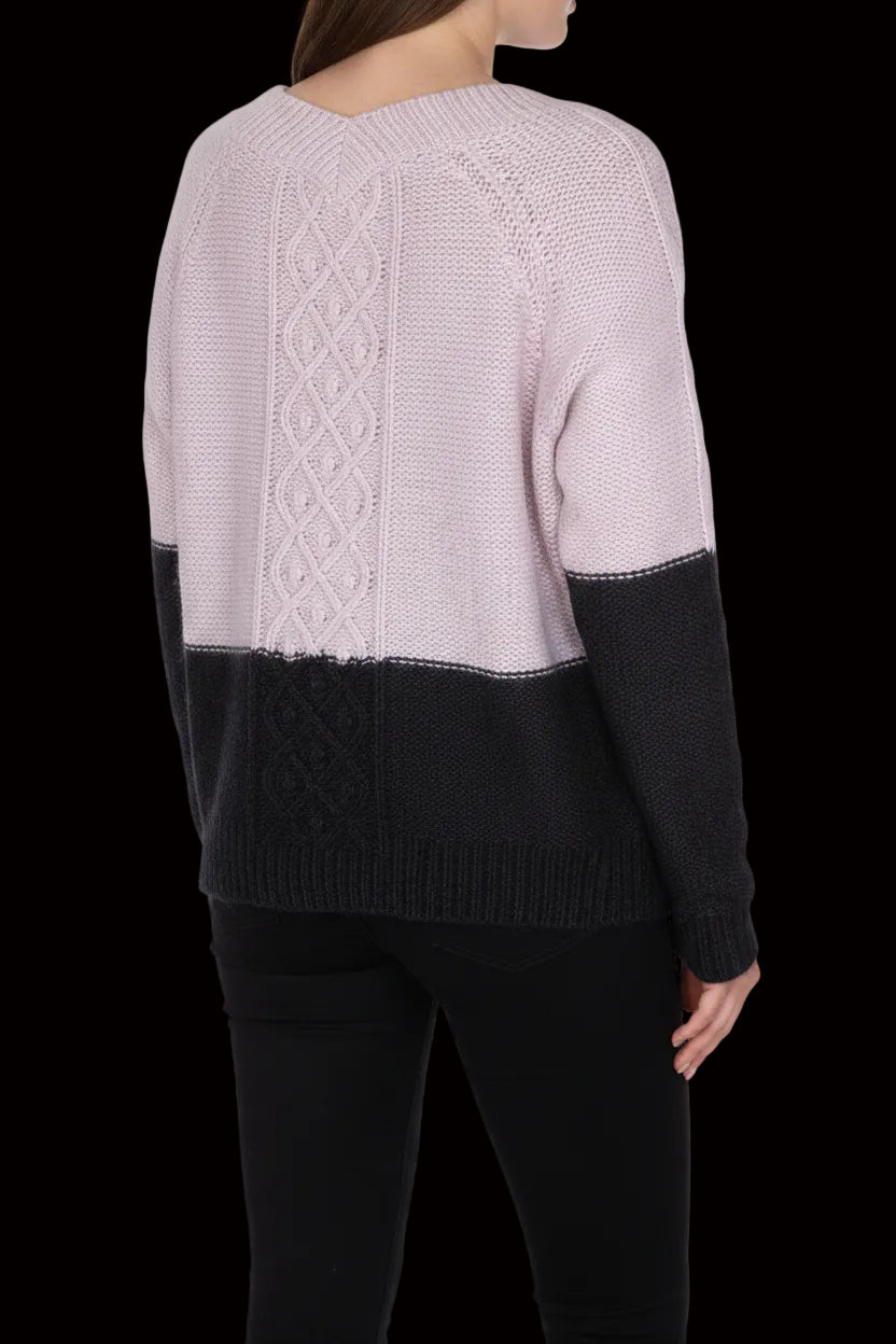 Antoni and Alison pink and black angora colorblock cable sweater side view