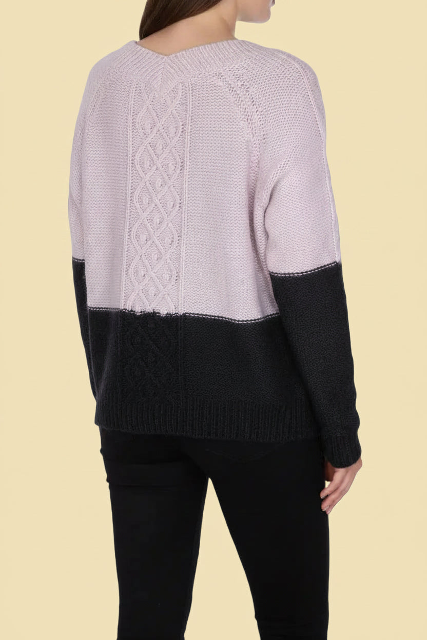 Antoni and Alison pink and black angora colorblock cable sweater side view