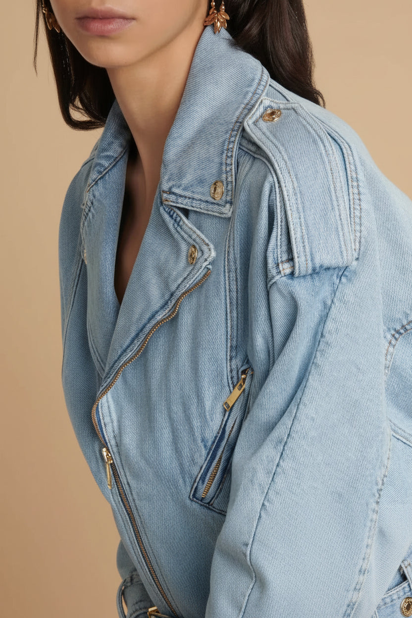 Alexandre Vauthier denim biker mini dress side detail