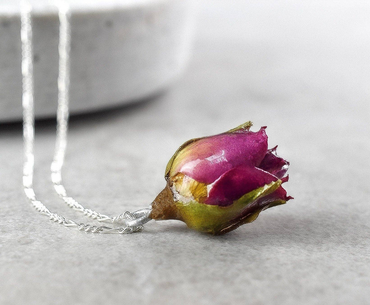Echte Rose Anhänger mit 925 Sterling Silberkette - Botan
