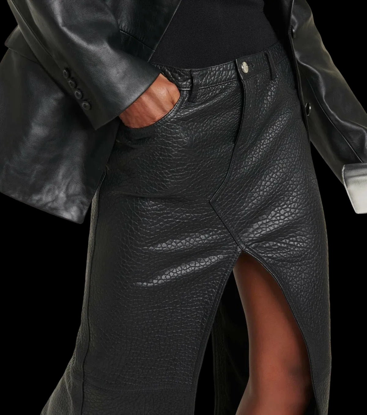 David Koma textured-leather maxi skirt — hip and pocket detail