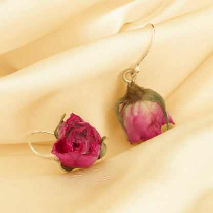 Real Mini Rose Earrings – 925 Sterling Silver