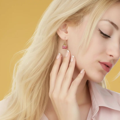 Real Mini Rose Earrings – Cream White – 925 Sterling Silver Gold Plated