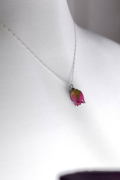 Echte Rose Anhänger mit 925 Sterling Silberkette - Botan