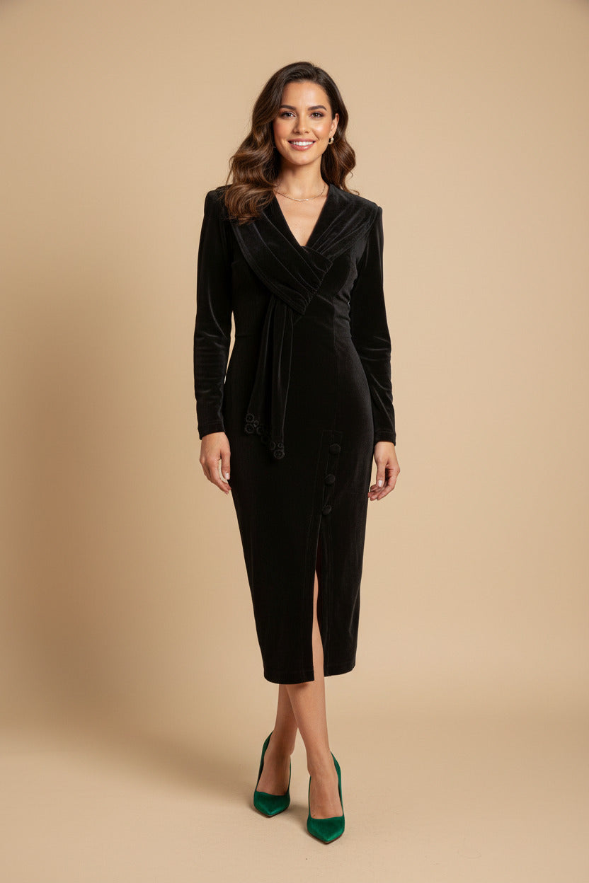 Vintage 80s Cotton Velvet Midi Evening Dress sizes M
