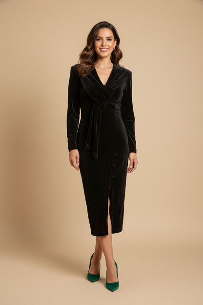 Vintage 80s Cotton Velvet Midi Evening Dress sizes M