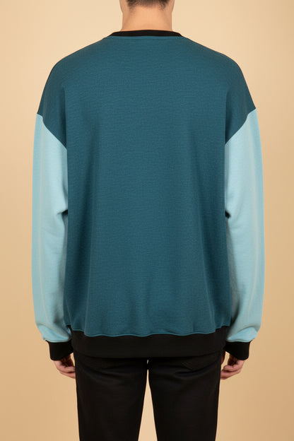 Handmade in Berlin – One-of-a-Kind Sweater – Size L – Pink, Blue & Black