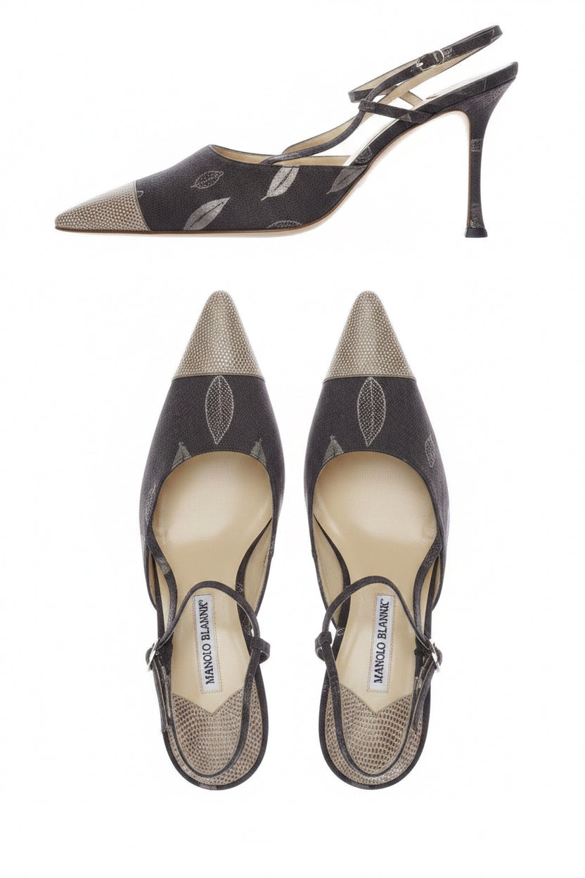 Manolo Blahnik Sandals – Size 41 – Cotton & Lizard – 10 cm Heel