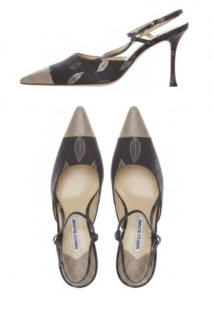 Manolo Blahnik Sandals – Size 41 – Cotton & Lizard – 10 cm Heel