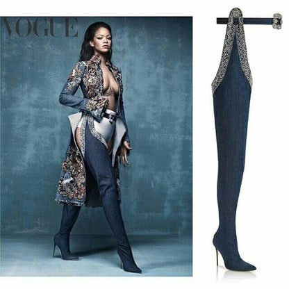 Manolo Blahnik x Rihanna “Dancehall Cowgirl Denim” – Size 39.5 – Blue
