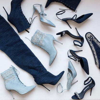 Manolo Blahnik x Rihanna “Dancehall Cowgirl Denim” – Size 39.5 – Blue