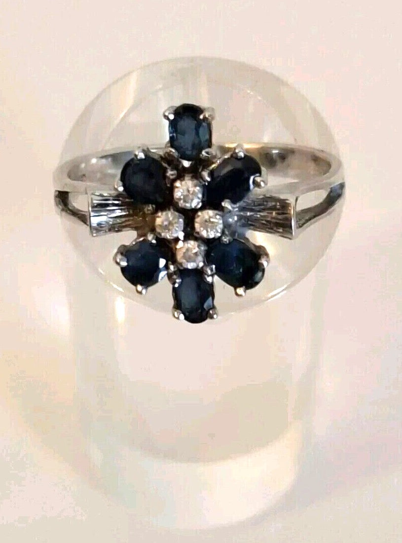 925 Sterling Silver Ring – Blue &amp; White Sapphires
