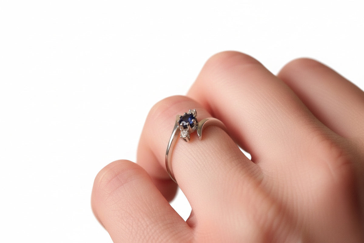 Sapphire & Diamond Ring – 14K White Gold 585 – Size 49 – Vintage / Pre-Owned
