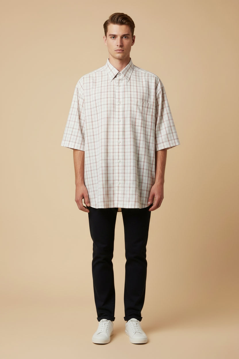 OLYMP – Pink White Checked Shirt – Size 44 / 17.5 – 100% Cotton