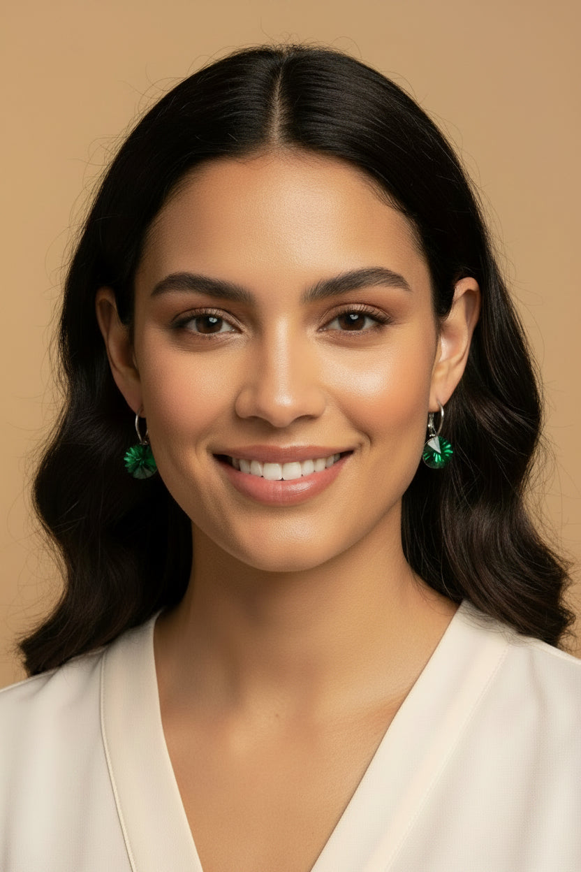 Green Stone Drop Earrings – Fashion Jewellery – – 2 cm