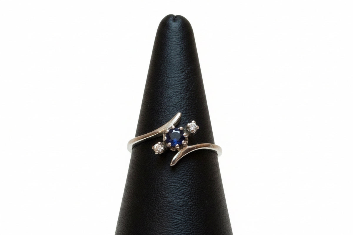 Sapphire & Diamond Ring – 14K White Gold 585 – Size 49 – Vintage / Pre-Owned