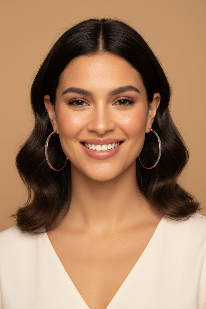 Rose Gold ; Black Glitter Hoop Earrings – 5 cm