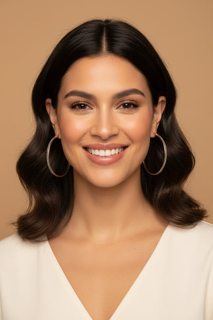 Rose Gold ; Black Glitter Hoop Earrings – 5 cm
