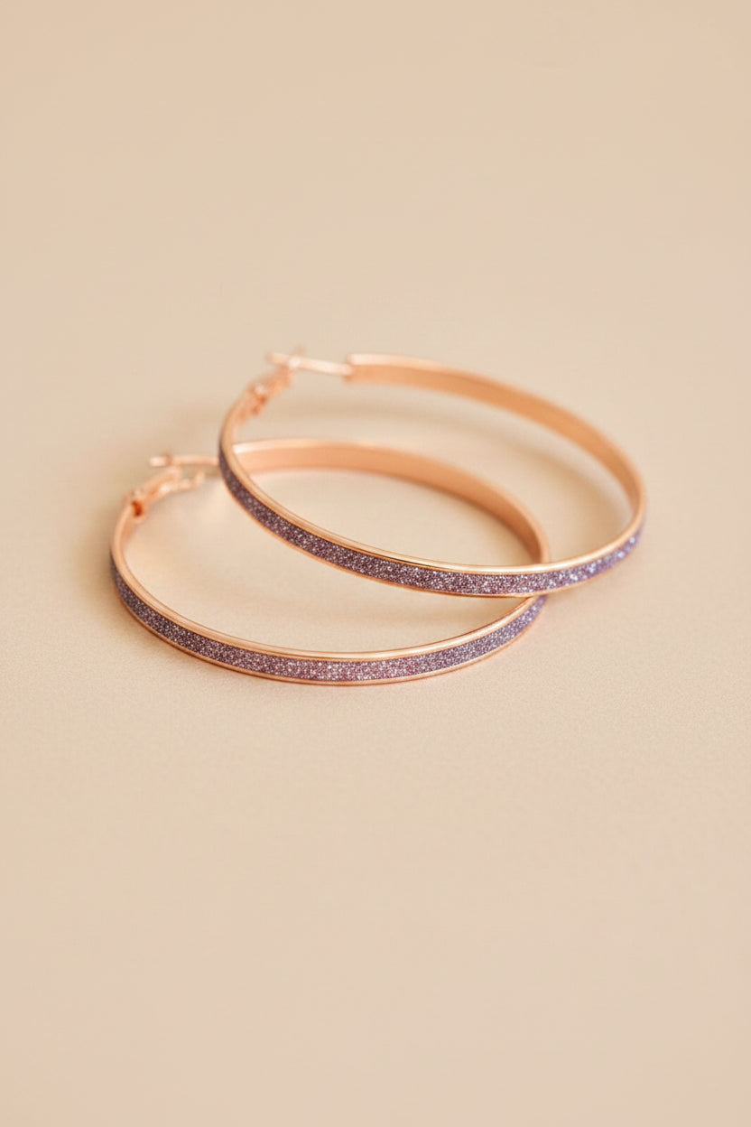 Rose Gold ; Black Glitter Hoop Earrings – 5 cm