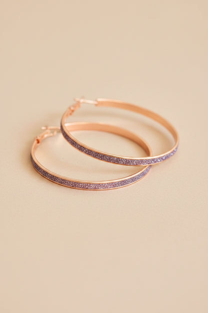 Rose Gold ; Black Glitter Hoop Earrings – 5 cm