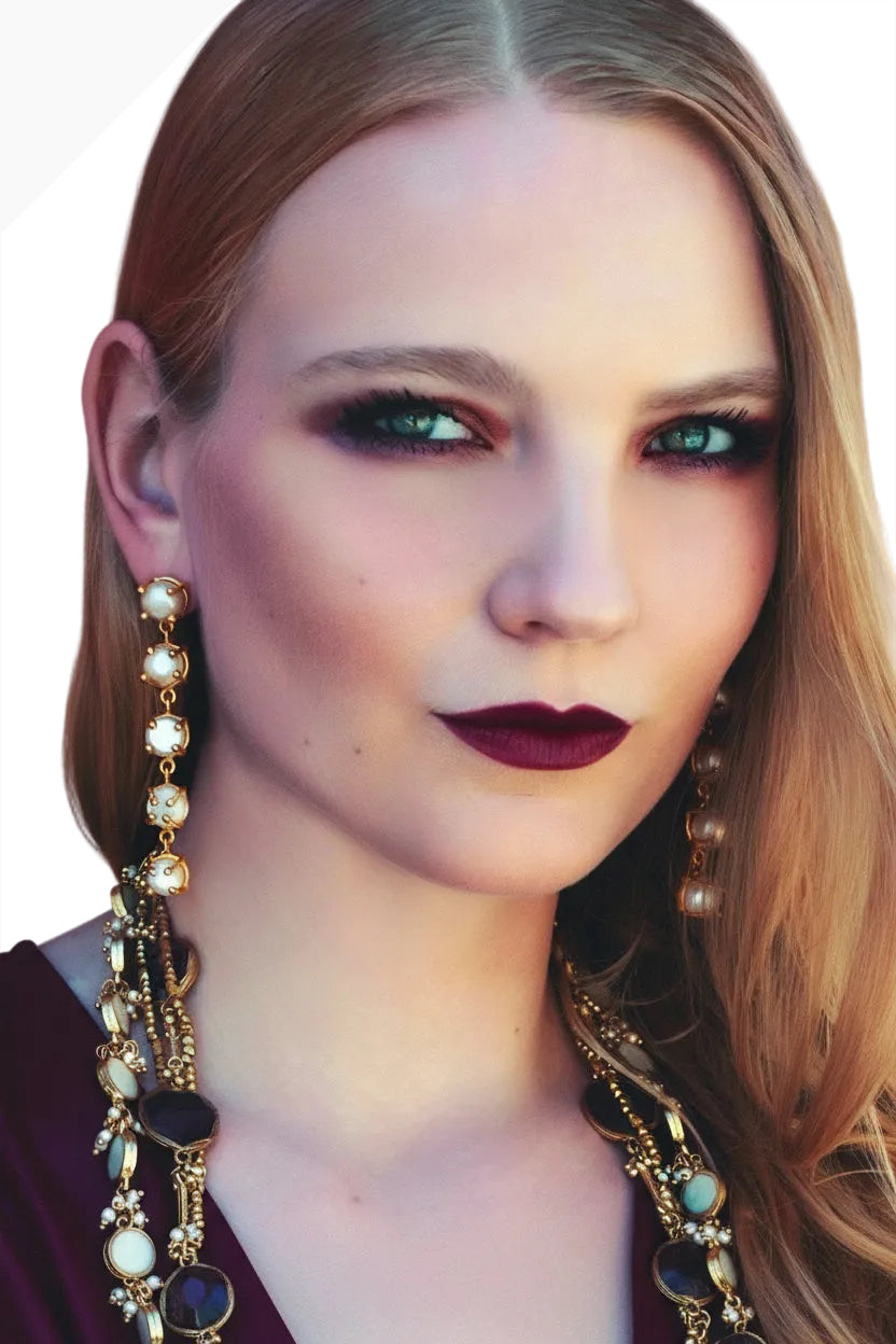 NIIKI Paris – Pearl & Semi-Precious Stone Earrings – Gold & White – Made in France