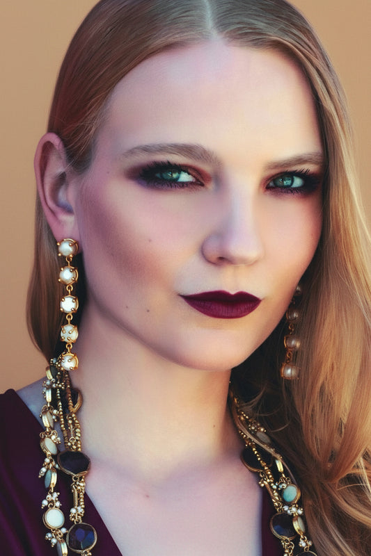 NIIKI Paris – Pearl & Semi-Precious Stone Earrings – Gold & White – Made in France