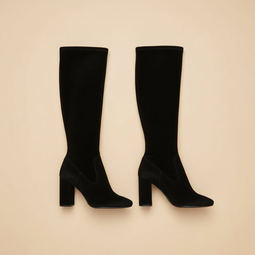 Uterqüe Suede Over-the-Knee Boots – Size 40 / UK 9 – Black – 10 cm Heel