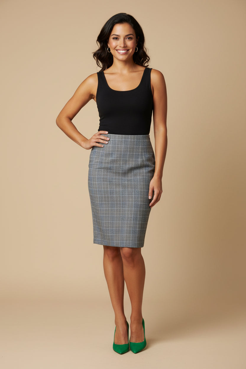 Marc Cain Wool Skirt – Size 1 / 34 – Grey &amp; Pink Check – 100% Virgin Wool