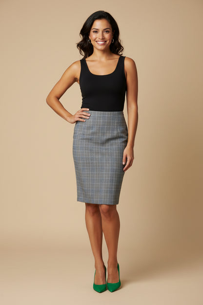 Marc Cain Wool Skirt – Size 1 / 34 – Grey &amp; Pink Check – 100% Virgin Wool