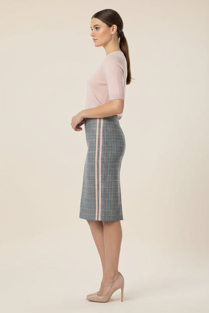 Marc Cain Wool Skirt – Size 1 / 34 – Grey &amp; Pink Check – 100% Virgin Wool