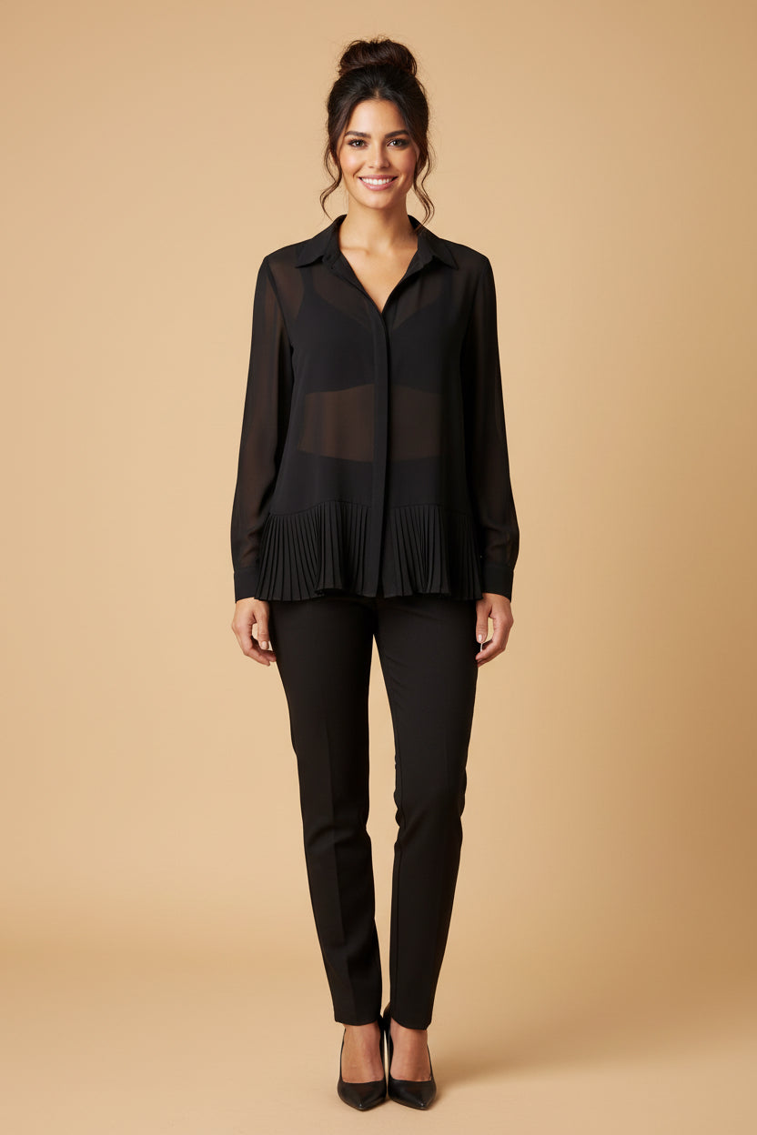 Tommy Hilfiger Silk  Leather Blouse – Size 4 / 34 – Black