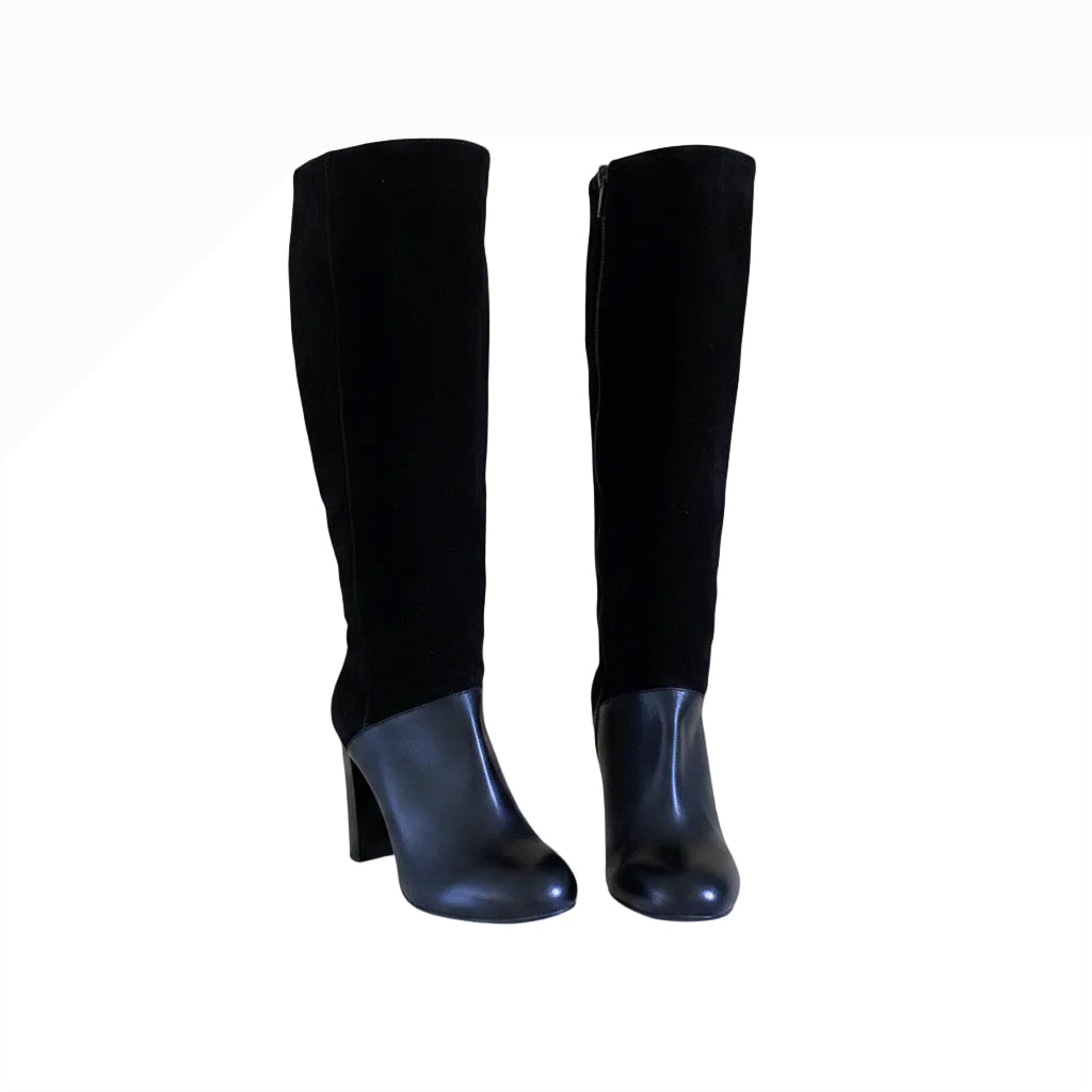Stefanel 70s-Style Boots – Black Suede Leather
