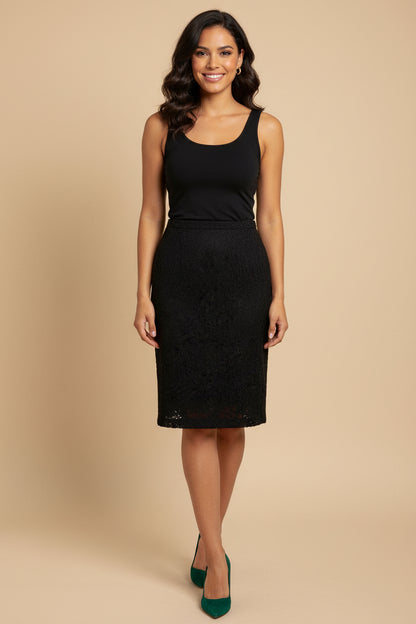 N°21 Lace Pencil Skirt – Size 38 / IT 44 – Black – Cotton & Polyamide