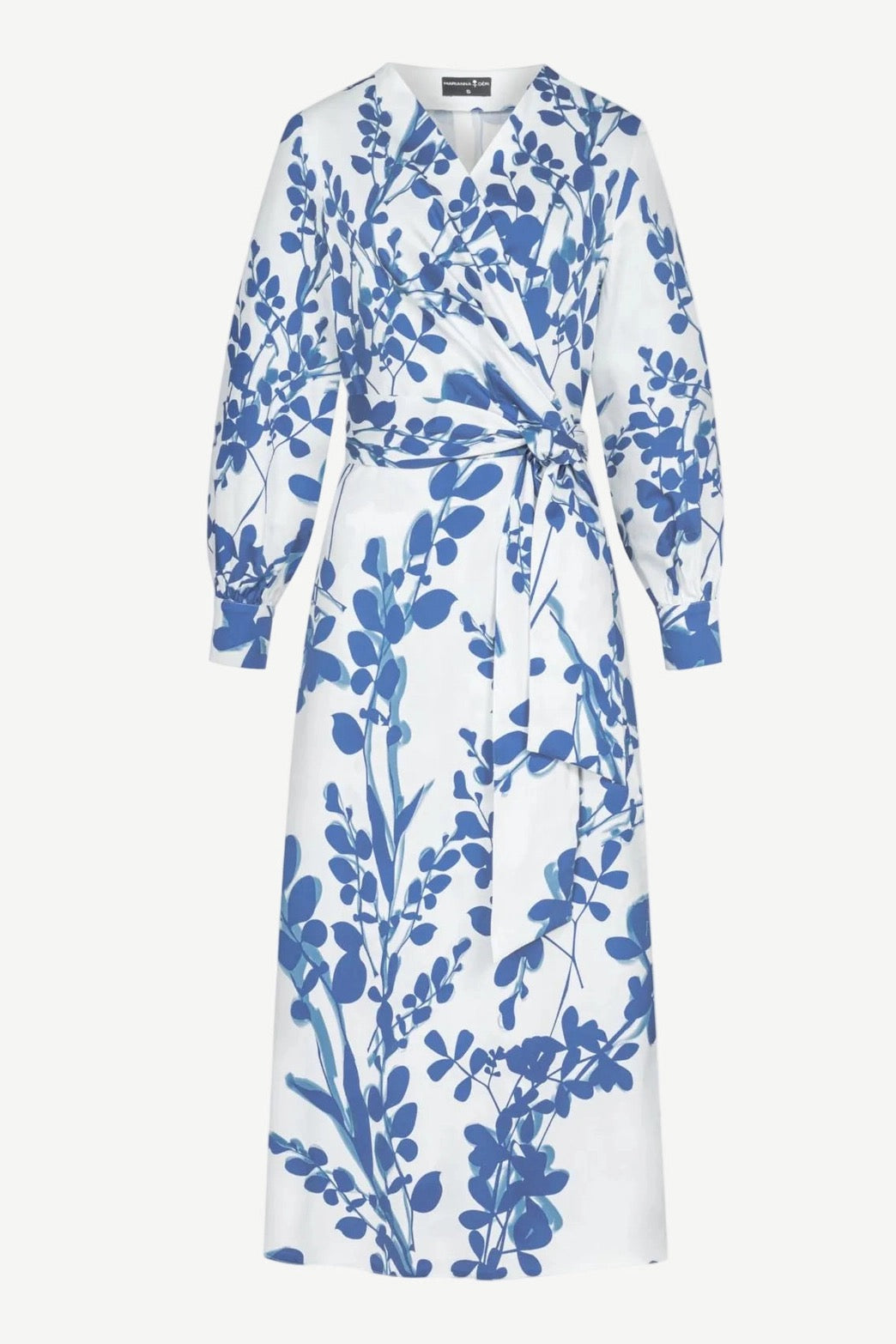 Blue Leaf Print Wrap Dress – Size S