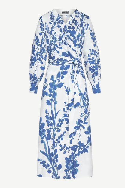 Blue Leaf Print Wrap Dress – Size S