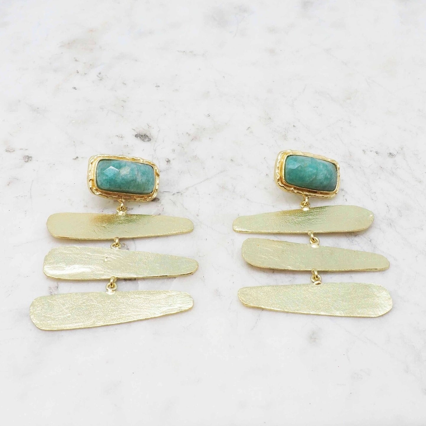 NIIKI Paris Semi-Precious Stone Earrings – Amazonite – Gold/Blue – Made in France