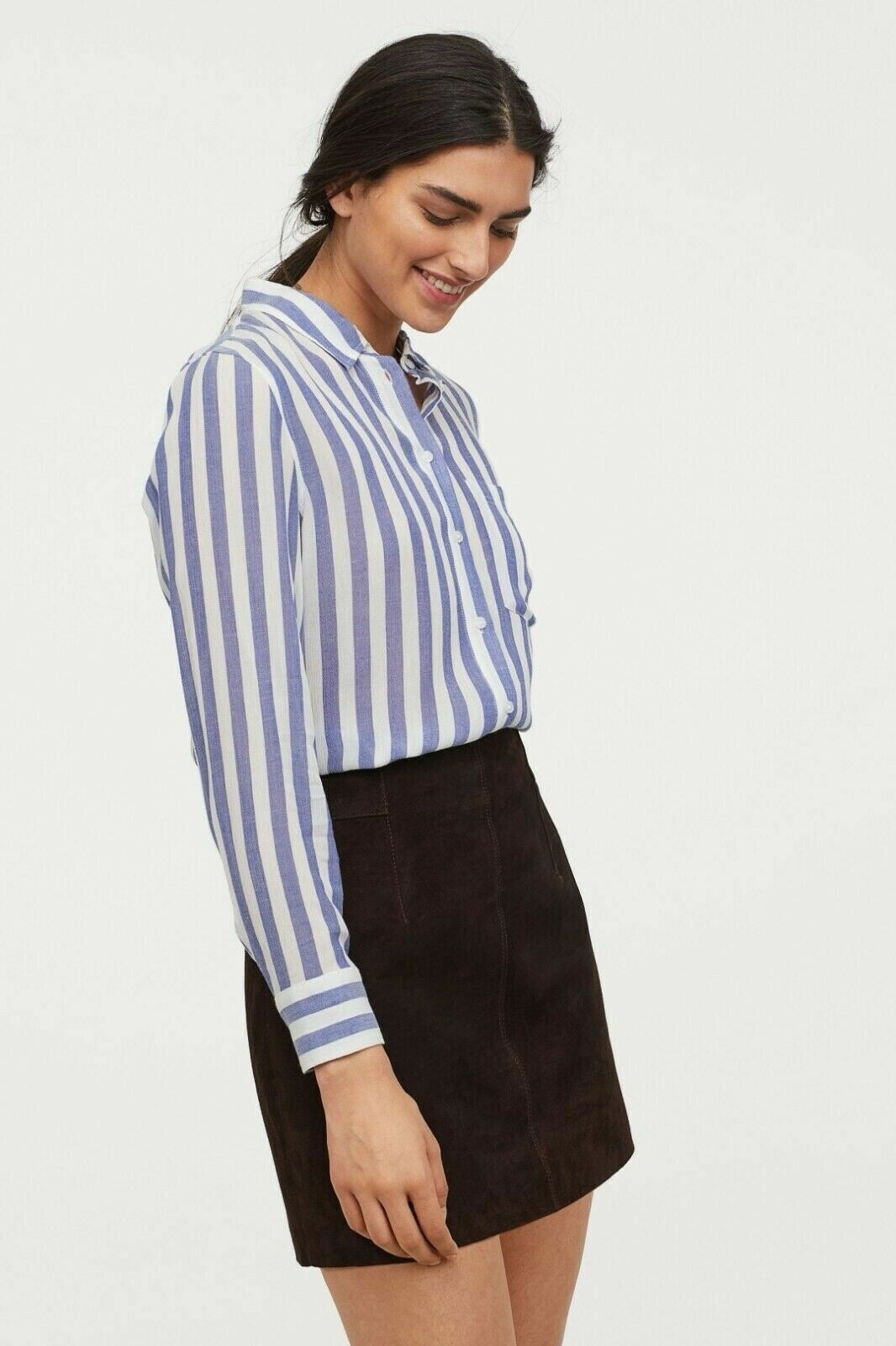 H&amp;M Striped Cotton Blouse – Size 34 / XS – Blue & White