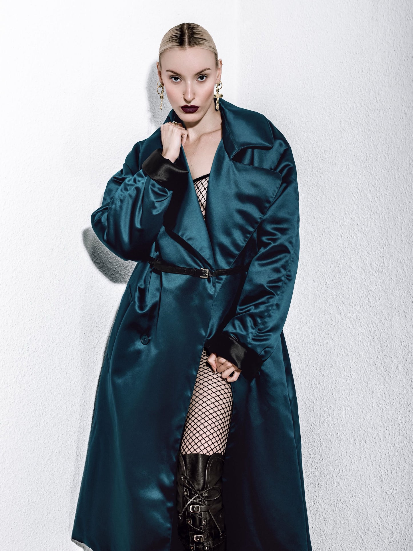 FENTY by Rihanna Oversized Padded Satin Coat – Size 38 – Peacock Teal