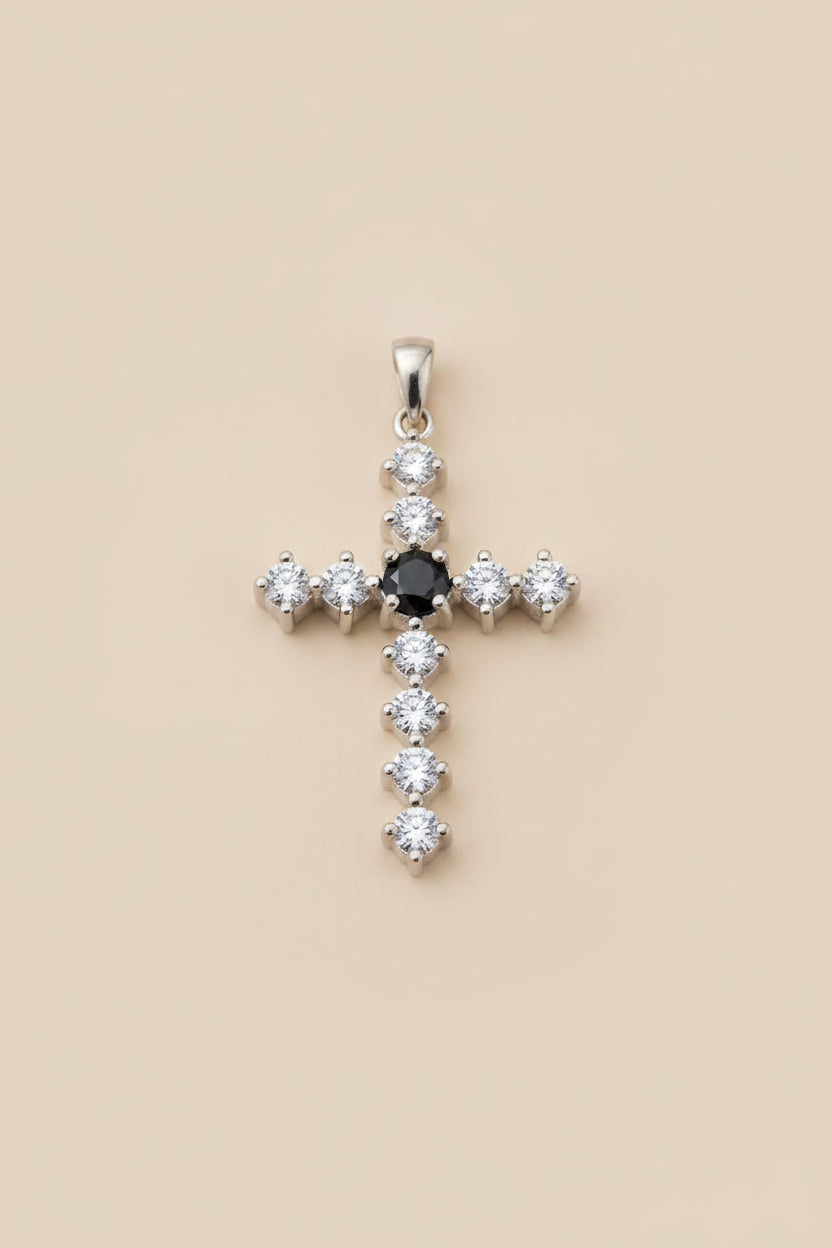 Vintage Cross Pendant – 945 Silver – Stones – 4 × 3 cm